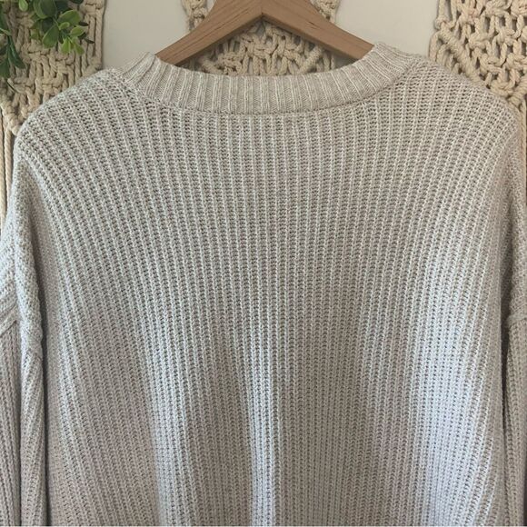 AMERICAN EAGLE Women’s Chunky Cable Knit Split Hem Sweater Cream Tan Size XL - Picture 9 of 15